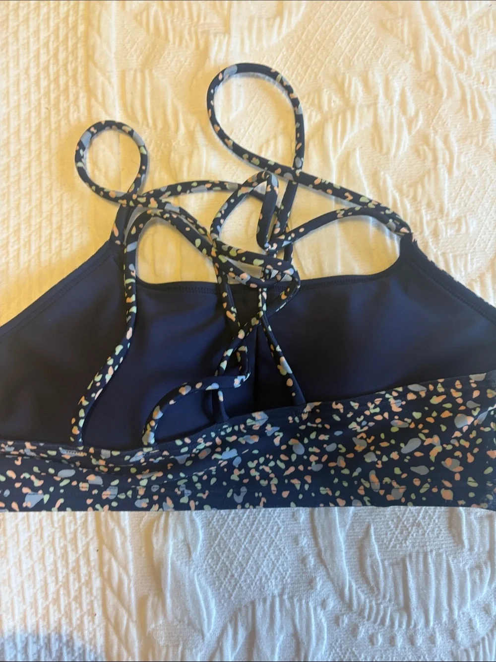 Athleta Girl Navy Confetti Print Bralette & Swim Shorts Set